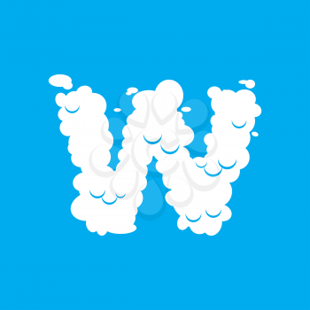 Letter W cloud font symbol. White Alphabet sign on blue sky