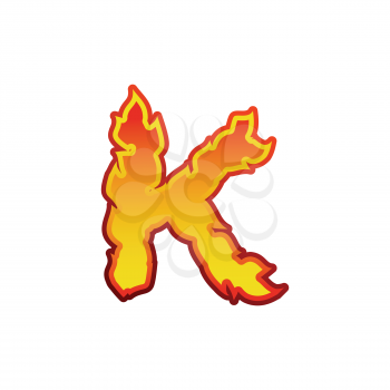 Letter K fire. Flames font lettering. Tattoo alphabet character. fiery sign alphabet