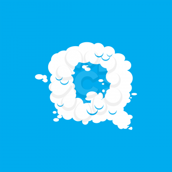 Letter Q cloud font symbol. White Alphabet sign on blue sky