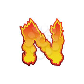 Letter N fire. Flames font lettering. Tattoo alphabet character. fiery sign alphabet