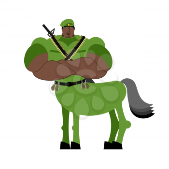 Warrior Centaur soldier fairytale creature. Military Man horse isolated. Fantastic army animal. Centaurus mythology beast monster
