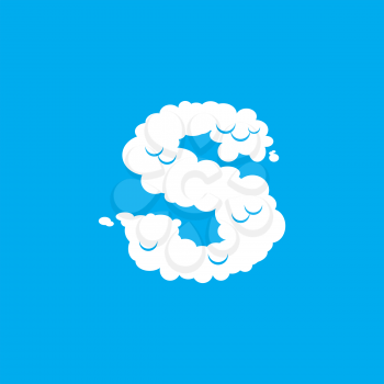 Letter S cloud font symbol. White Alphabet sign on blue sky