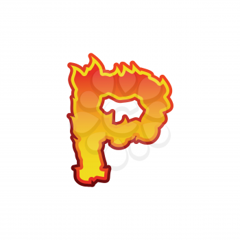 Letter P fire. Flames font lettering. Tattoo alphabet character. fiery sign alphabet
