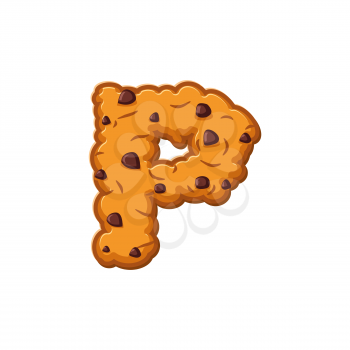 P letter cookies. Cookie font. Oatmeal biscuit alphabet symbol. Food sign ABC
