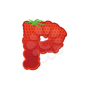 Letter P Strawberry font. Red Berry lettering alphabet. Fruits ABC
