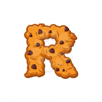 R letter cookies. Cookie font. Oatmeal biscuit alphabet symbol. Food sign ABC
