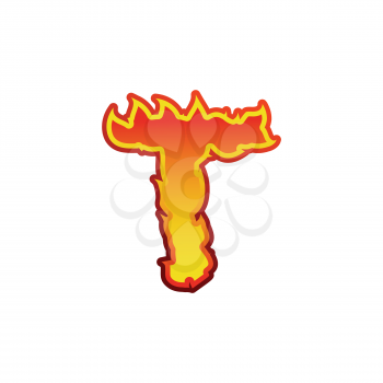 Letter T fire. Flames font lettering. Tattoo alphabet character. fiery sign alphabet