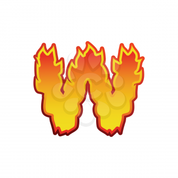 Letter W fire. Flames font lettering. Tattoo alphabet character. fiery sign alphabet
