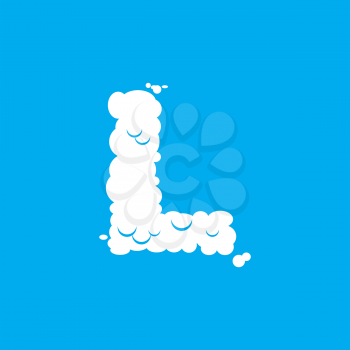 Letter L cloud font symbol. White Alphabet sign on blue sky