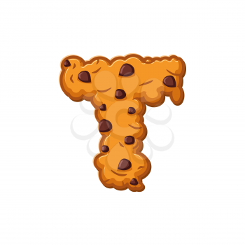 T letter cookies. Cookie font. Oatmeal biscuit alphabet symbol. Food sign ABC
