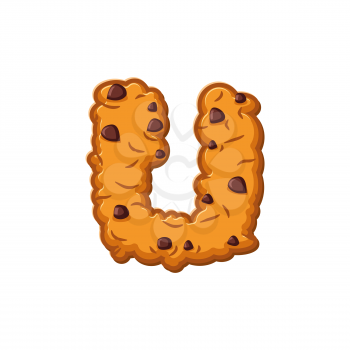 U letter cookies. Cookie font. Oatmeal biscuit alphabet symbol. Food sign ABC
