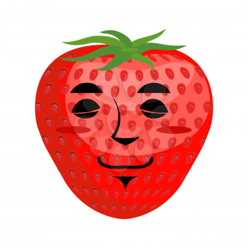 Strawberry sleep Emoji. Red berry asleep emotion isolated

