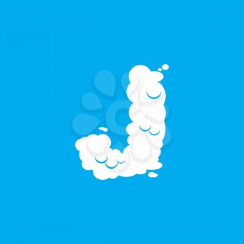 Letter J cloud font symbol. White Alphabet sign on blue sky
