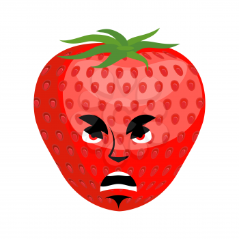 Strawberry angry Emoji. Red berry evil emotion isolated
