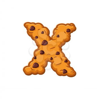 X letter cookies. Cookie font. Oatmeal biscuit alphabet symbol. Food sign ABC
