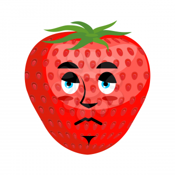Strawberry Sad Emoji. Red berry sorrowful emotion isolated
