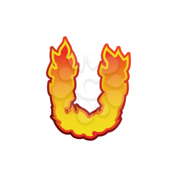 Letter U fire. Flames font lettering. Tattoo alphabet character. fiery sign alphabet