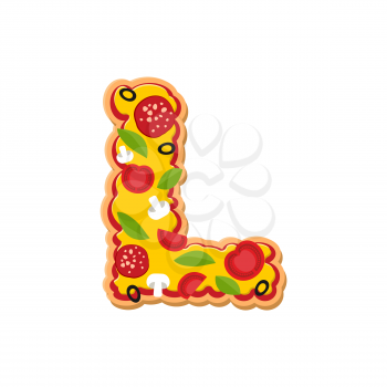 Letter L pizza font. Italian meal alphabet. Lettring fast food
