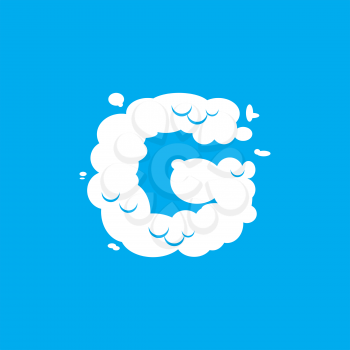 Letter G cloud font symbol. White Alphabet sign on blue sky
