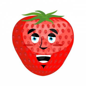 Strawberry Happy Emoji. Red berry merryl emotion isolated
