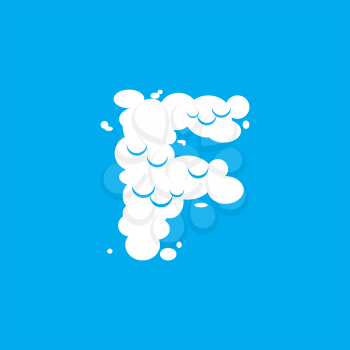 Letter F cloud font symbol. White Alphabet sign on blue sky