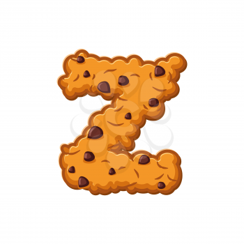 Z letter cookies. Cookie font. Oatmeal biscuit alphabet symbol. Food sign ABC
