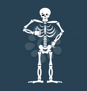 Skeleton thumbs up Emoji. Skull winks emotion isolated. Human bones