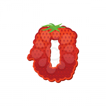 Number 0 Strawberry font. Red Berry lettering zero alphabet. Fruits ABC
