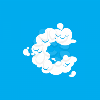 Letter C cloud font symbol. White Alphabet sign on blue sky