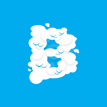 Letter B cloud font symbol. White Alphabet sign on blue sky