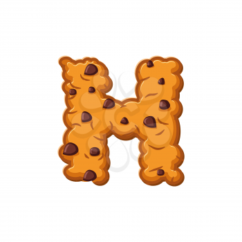 H letter cookies. Cookie font. Oatmeal biscuit alphabet symbol. Food sign ABC

