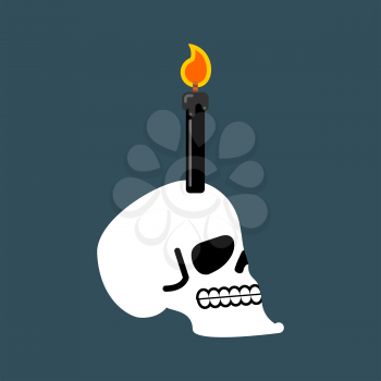 Skull for black magic. Head of skeleton and black candle
