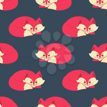 Fox sleeps seamless pattern. Sleeping wild beast background. Texture for Childrens Cloth
