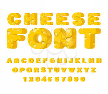 Cheese font. cheesy ABC. Food alphabet. Yellow letters milk product
