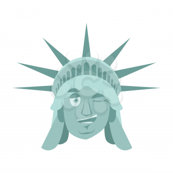 Statue of Liberty winks Emoji. US landmark statue face happyl emotion isolated