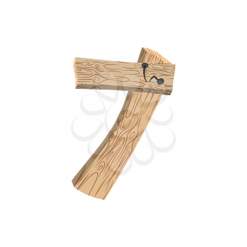 Number 7 wood board font. Seven symbol plank and nails alphabet. Lettering of boards. Country chipboard ABC