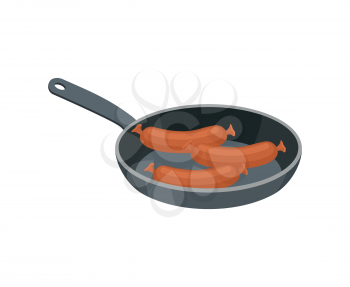 Sausages in pan to fry. Meat delicacy. Food isolated
