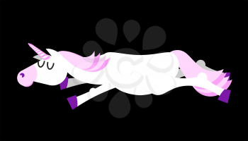 Sleeping unicorn. Fantastic animal with horns asleep. Sleepy mythical beast
