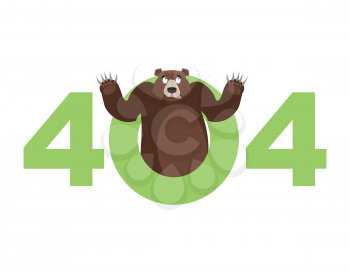 Error 404. Bear surprise. Page not found template for web site. Grizzly does not know and is surprised. Page lost and found message. problem disconnect