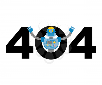 Error 404. robot surprise. Page not found template for web site. cyborg does not know and is surprised. Page lost and found message. problem disconnect