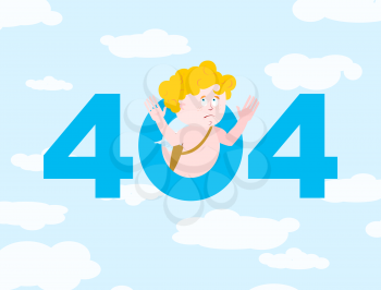 Error 404. Cupid surprise. Page not found template for web site. little angel does not know and is surprised. Page lost and found message. problem disconnect