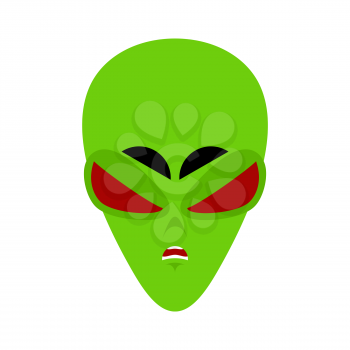 UFO angry Emoji. Green alien face Aggressive emotion. martian avatar
