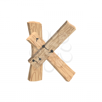 letter K wood board font. plank and nails alphabet. Lettering of boards. Country chipboard ABC