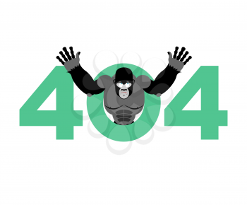 Error 404. monkey surprise. Page not found template for web site. gorilla does not know and is surprised. Page lost and found message. problem disconnect