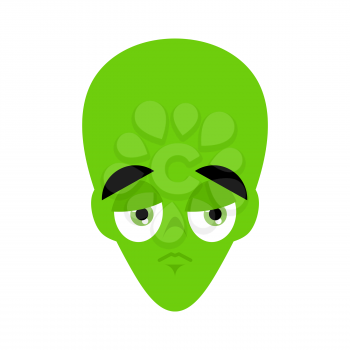 UFO sad Emoji. Green alien face sorrowful emotion. martian avatar
