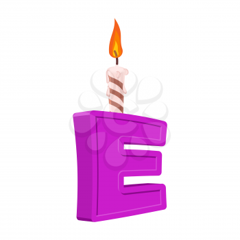 Letter E birthday font. Letter and candle. anniversary alphabet sign. Celebratory ABC