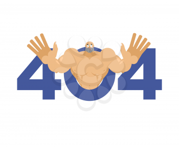 Error 404. athlete surprise. Page not found template for web site. bodybuilder does not know and is surprised. Page lost and found message. problem disconnect