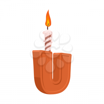 Letter U birthday font. Letter and candle. anniversary alphabet sign. Celebratory ABC