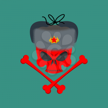 Skull in fur hat. Symbol of specter of communism. Red emblem of death
