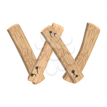 letter W wood board font. plank and nails alphabet. Lettering of boards. Country chipboard ABC